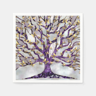 Serviette En Papier Arbre de vie - Améthyste et papillons