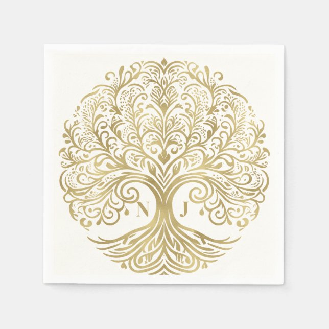 Serviette En Papier Arbre de vie Cream & Gold Celtic Mariage (Devant)