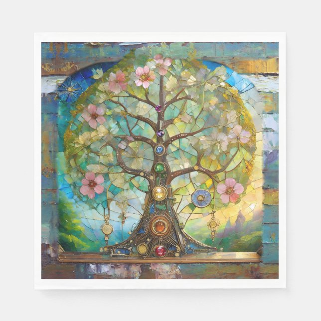 Serviette En Papier Arbre de Vie Fleurissant des 7 Chakras (Devant)