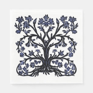 Serviette En Papier Arbre de vie Floral #2 Cobalt Bleu et Blanc
