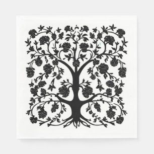 Serviette En Papier Arbre de vie Floral #5 Noir et blanc