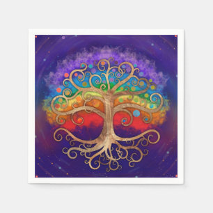Serviette En Papier Arbre de vie Golden Swirl et Rainbow
