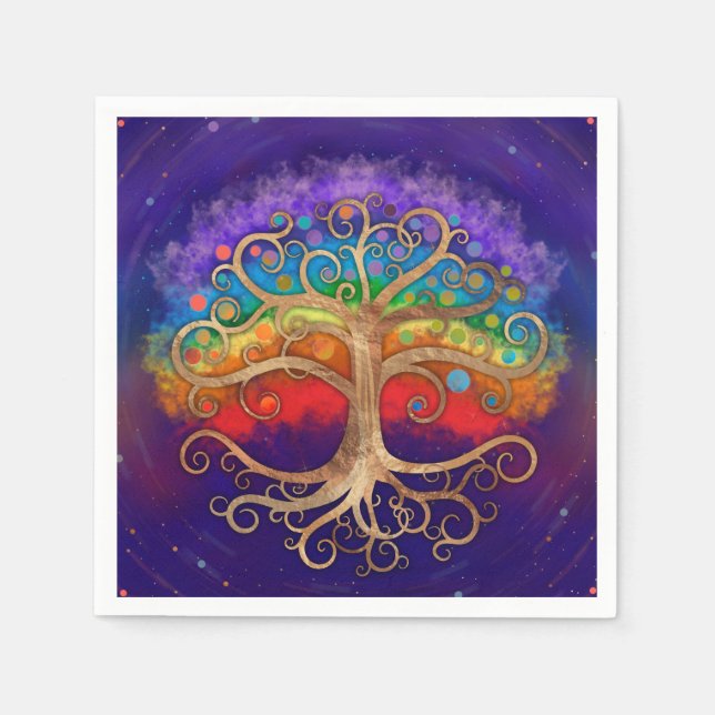 Serviette En Papier Arbre de vie Golden Swirl et Rainbow (Devant)