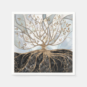 Serviette En Papier Arbre de vie - Le marbre perle, or et noir