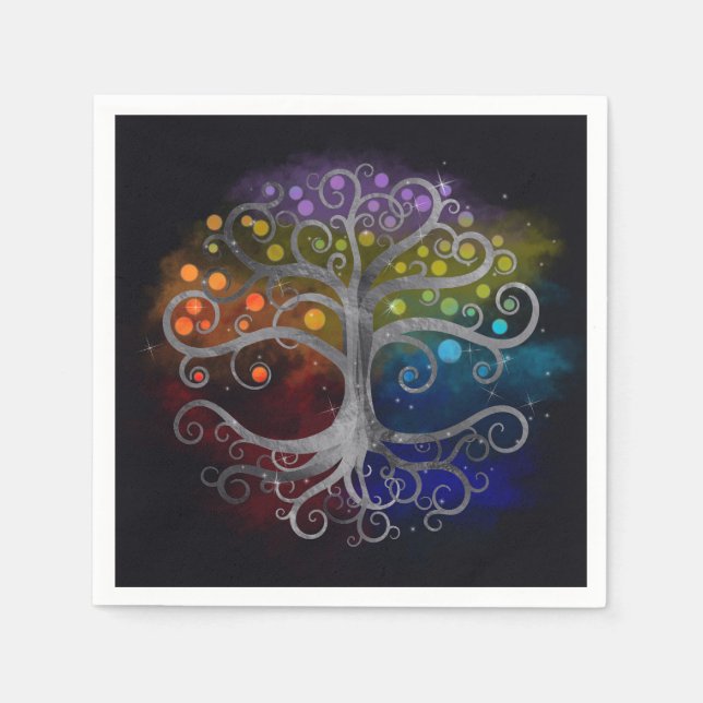 Serviette En Papier Arbre de vie Silver Swirl (Devant)