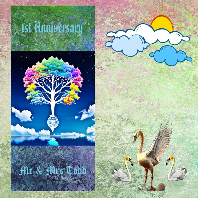 Serviette En Papier Arbre de vie Végétation Nuages 1er anniversaire fê (Tree Of Life Greenery Clouds 1st Anniversary Party Paper Guest Towels)