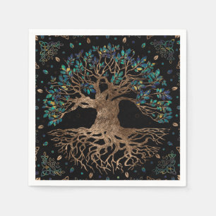 Serviette En Papier Arbre de vie - Yggdrasil doré et ornement de marbr