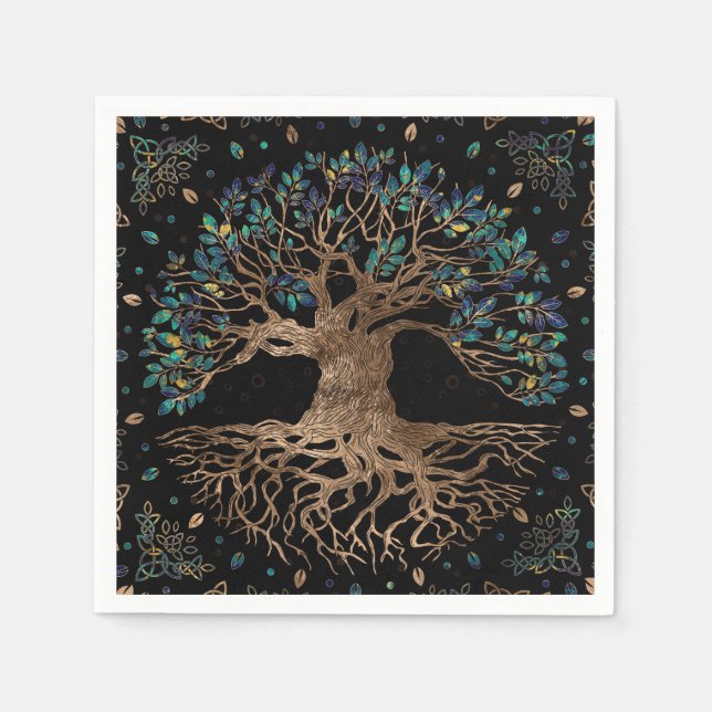 Serviette En Papier Arbre de vie - Yggdrasil doré et ornement de marbr (Devant)