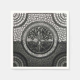 Serviette En Papier Arbre de vie - Yggdrasil - Dot Art Grayscale