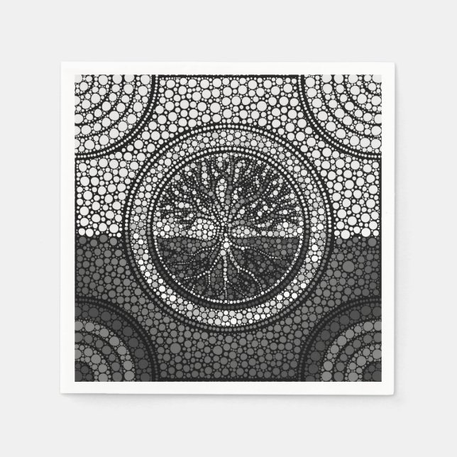 Serviette En Papier Arbre de vie - Yggdrasil - Dot Art Grayscale (Devant)