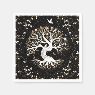 Serviette En Papier Arbre de vie - Yggdrasil - noir blanc et or