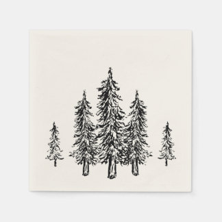 Serviette En Papier Arbre d'hiver élégant moderne minimaliste dessiné 
