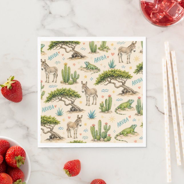 Serviette En Papier Arbre divi d'Aruba, âne, iguane, cactus (En situation)