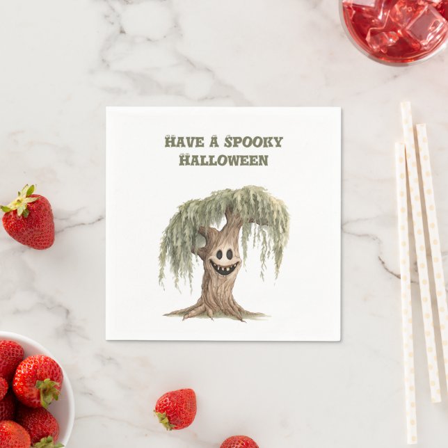 Serviette En Papier Arbre effrayant d'Halloween   (En situation)
