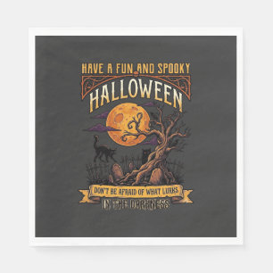 Serviette En Papier Arbre effrayant Halloween pleine lune chat noir ci