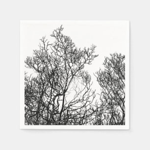 Serviette En Papier Arbre élégant noir et blanc détaillé