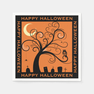 Serviette En Papier Arbre et cimetière Orange Art Joyeux Halloween
