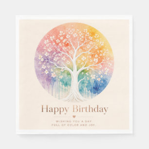 Serviette En Papier Arbre Fleurissant Arc-en-Ciel Anniversaire Joie