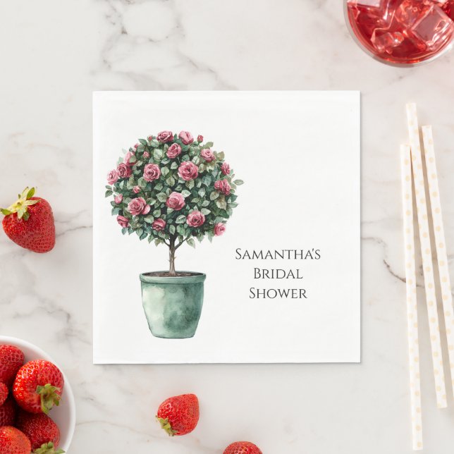 Serviette En Papier Arbre Fleurs Roses Roses Fête de Mariage (En situation)