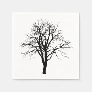 Serviette En Papier Arbre sans feuilles en silhouette d'hiver