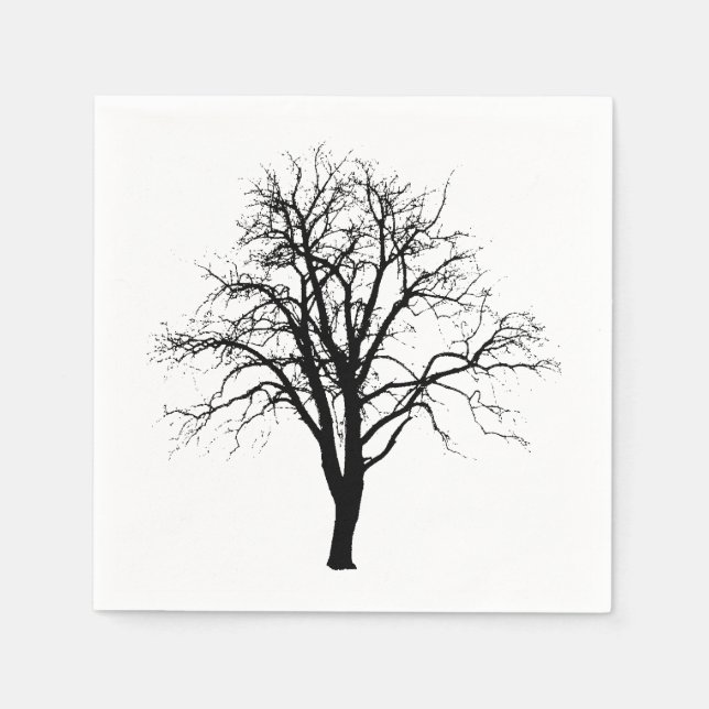 Serviette En Papier Arbre Sans Feuilles En Silhouette Hiver (Devant)