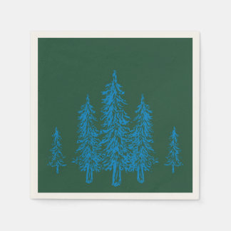 Serviette En Papier Arbre simple vert et bleu élégant Noël stylé