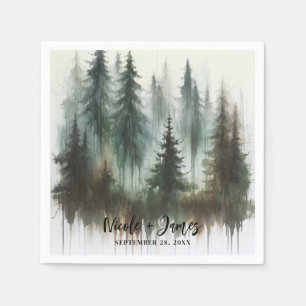 Serviette En Papier Arbres à l'aquarelle Mariage rustique en pleine na