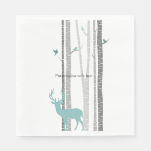 Serviette En Papier Arbres de bouleau blanc avec des cerfs communs et