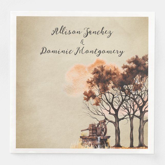 Serviette En Papier Arbres de ferme rustiques mariage automnal romanti (Devant)