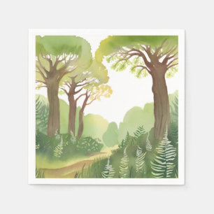 Serviette En Papier Arbres de la forêt verte Aquarelle Naturelle Bel