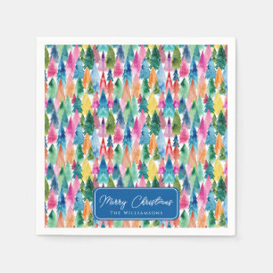 Serviette En Papier Arbres de Noël arc-en-ciel colorés à l'aquarelle