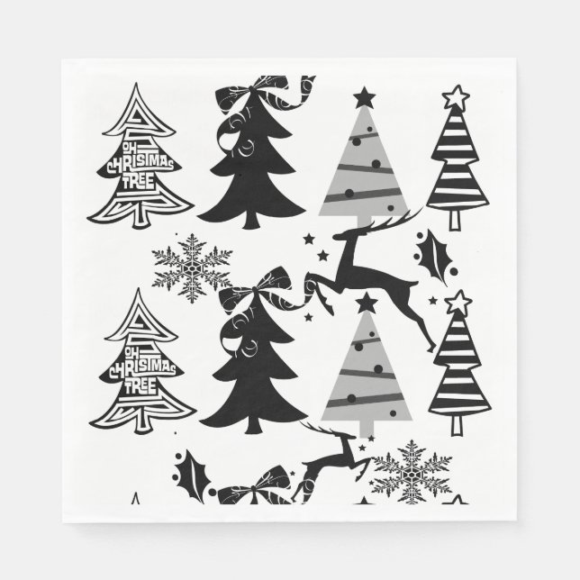 Serviette En Papier Arbres de Noël Balck & Papier blanc serviettes (Devant)