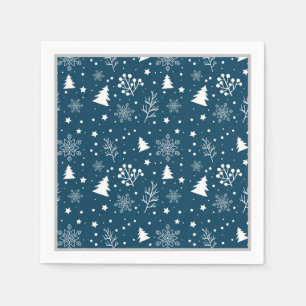 Serviette En Papier Arbres de Noël Bleus et Blancs, Snowflakes
