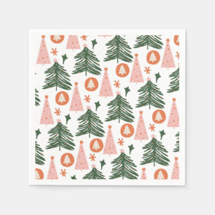 Serviette En Papier Arbres de Noël Boho Vert Rose Orange
