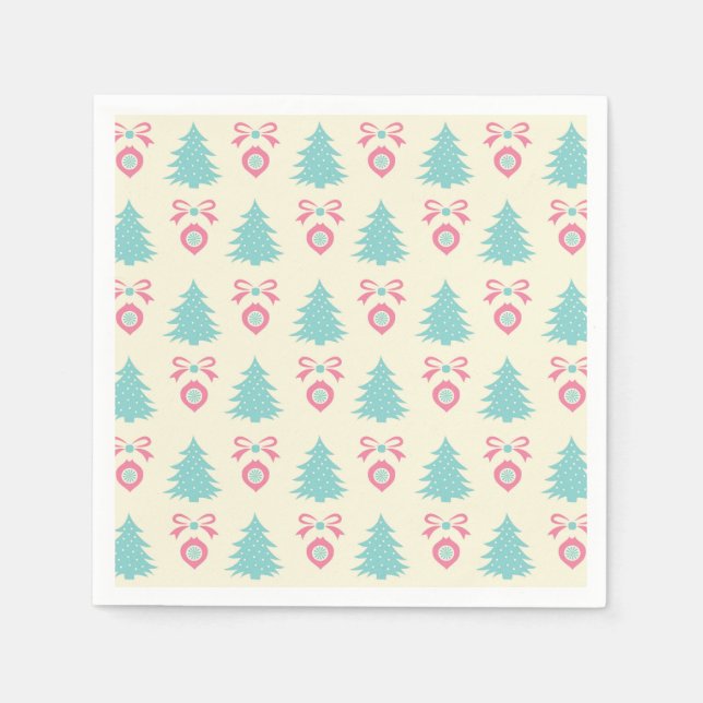 Serviette En Papier Arbres de Noël, Bows & Baubles Motif rétro (Devant)
