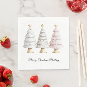 Serviette En Papier Arbres de Noël Chic White Mint Rose