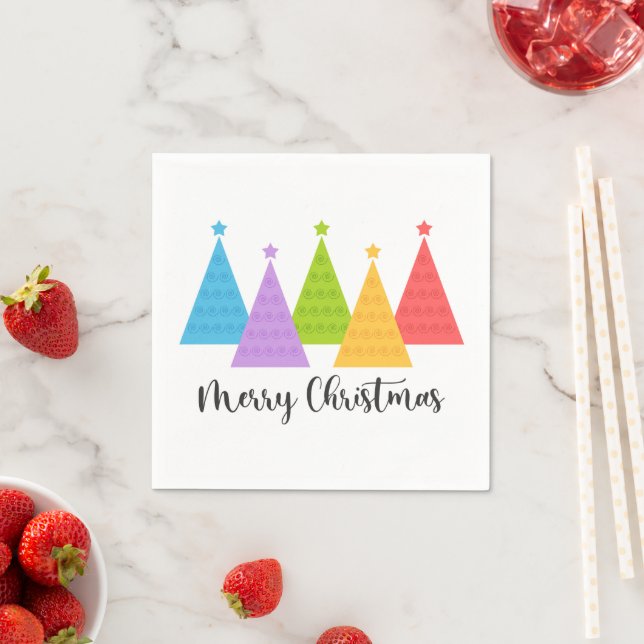 Serviette En Papier Arbres de Noël colorés (En situation)