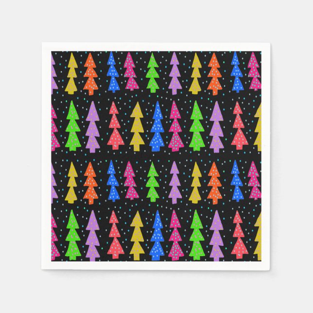Serviette En Papier Arbres de Noël colorés en noir (Devant)