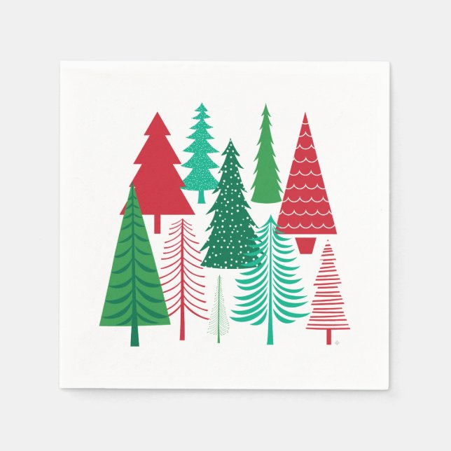 Serviette En Papier arbres de Noël contemporains (Devant)