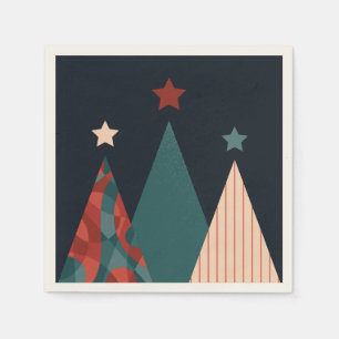 Serviette En Papier Arbres de Noël et étoiles en bleu/rouge saisonnier