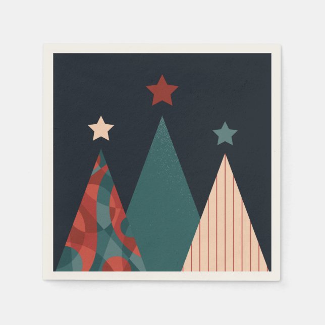 Serviette En Papier Arbres de Noël et étoiles en bleu/rouge saisonnier (Devant)
