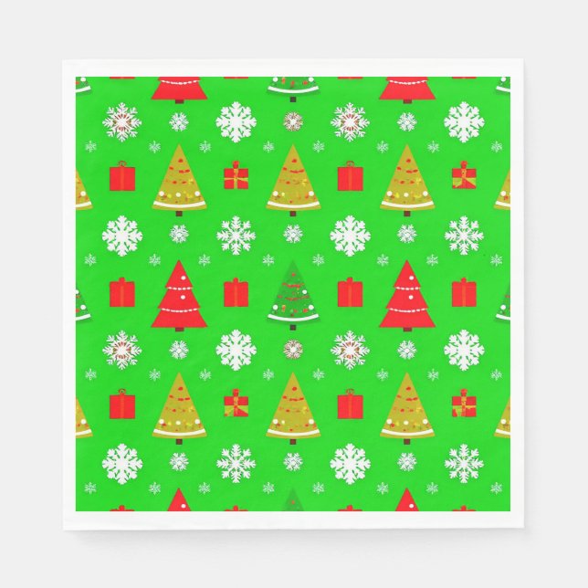 Serviette En Papier Arbres de Noël et flocons de neige (Devant)
