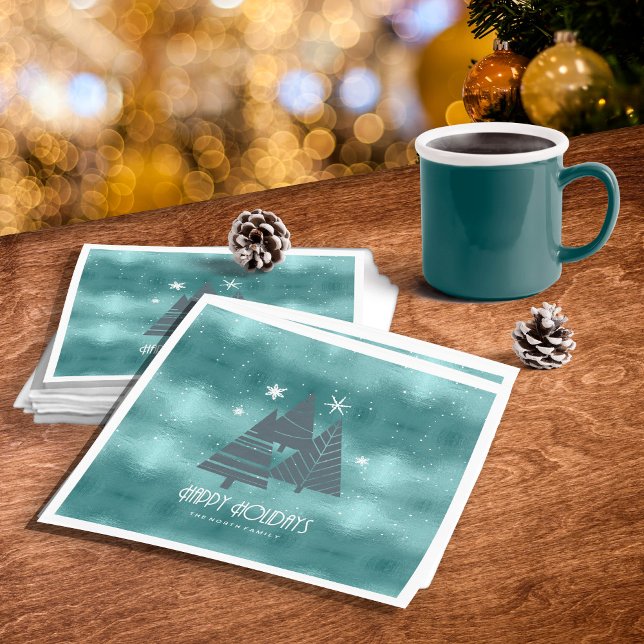 Serviette En Papier Arbres de Noël et flocons de neige Turquoise ID863 (Créateur téléchargé)