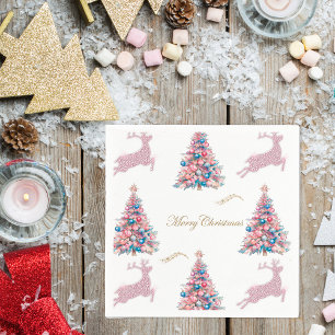 Serviette En Papier Arbres de Noël et rennes de Noël pastel
