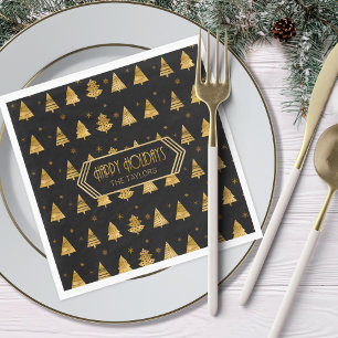 Serviette En Papier Arbres de Noël et Snowflakes Motif Gold ID863