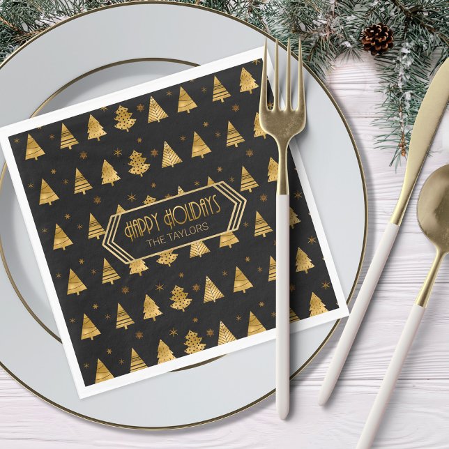 Serviette En Papier Arbres de Noël et Snowflakes Motif Gold ID863 (Créateur téléchargé)