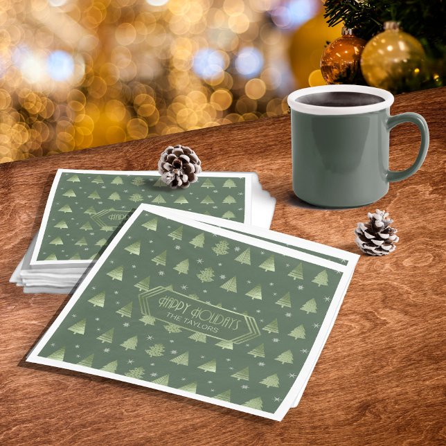 Serviette En Papier Arbres de Noël et Snowflakes Motif Green ID863 (Créateur téléchargé)