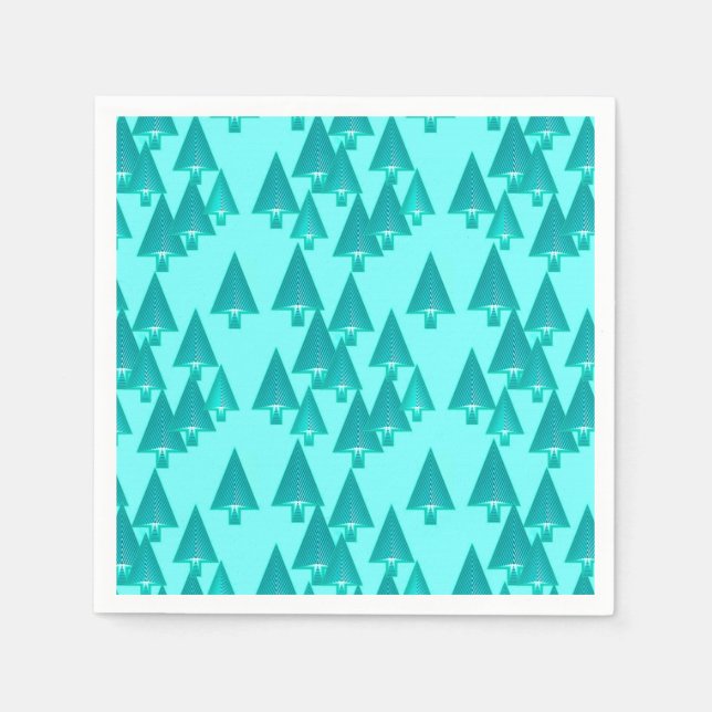 Serviette En Papier Arbres de Noël métalliques modernes - turquoise (Devant)