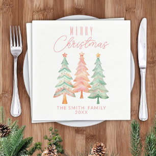 Serviette En Papier Arbres de Noël Rouges Fête