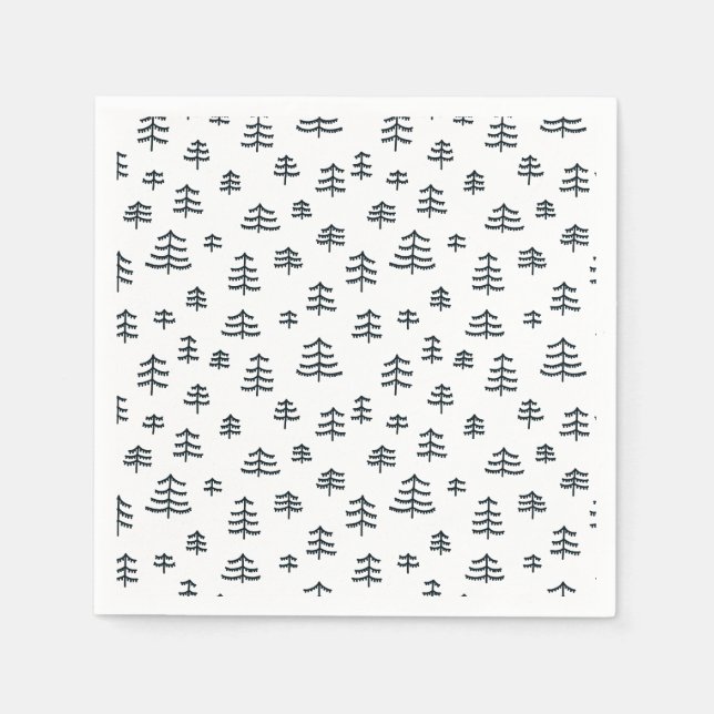 Serviette En Papier Arbres de Noël scandinaves noirs et blancs moderne (Devant)